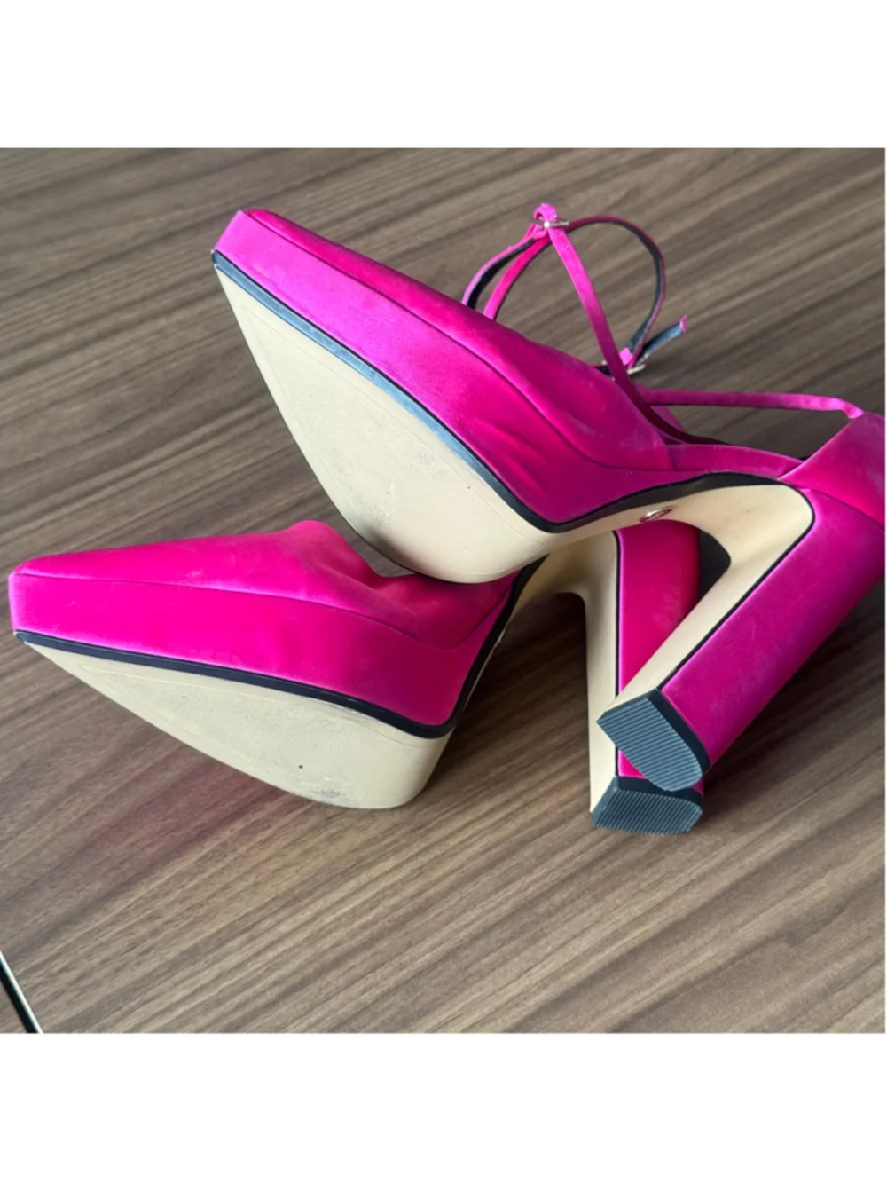 Zara Fuchsia Pointed-Toe Crisscross Block Heels
